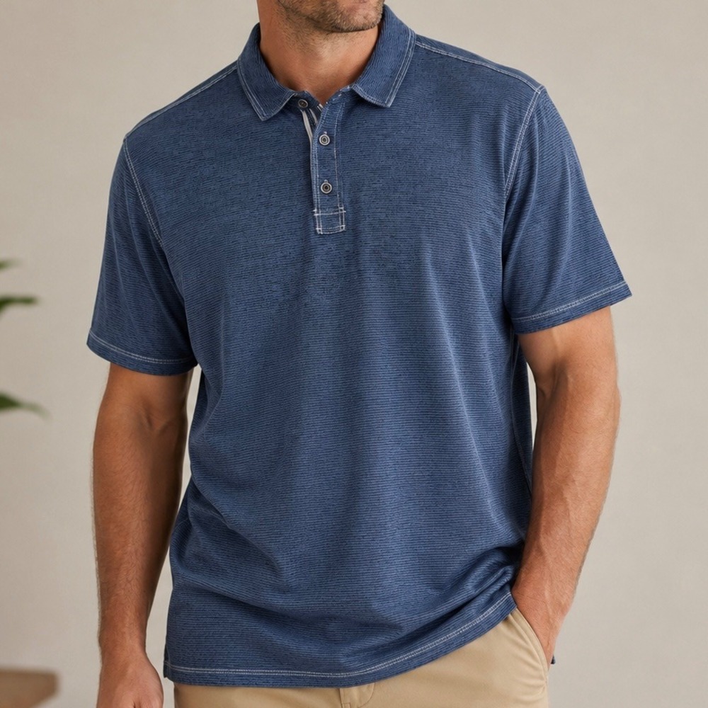 Kirkland Signature Polo Shirt Men's XL Blue Modal Blend Stretch Short Sleeve